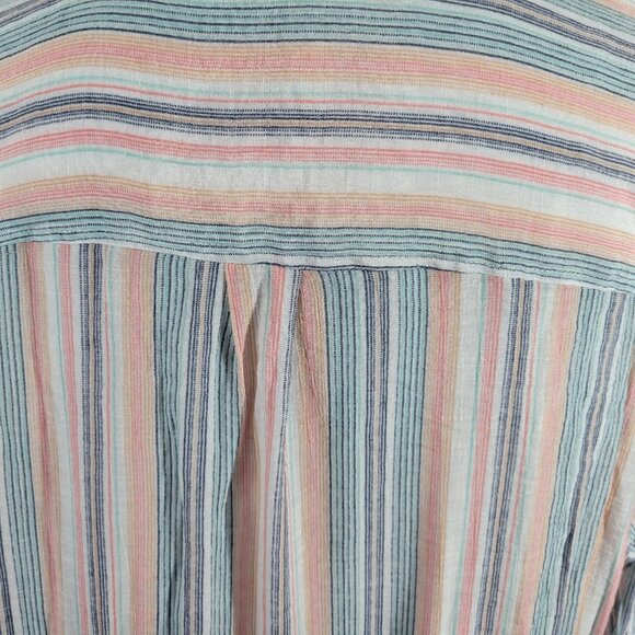 Zac Rachel Womens Top 2X Plus Roll Tab Sleeve Stripe Pink Blue Pastel STR125E - Picture 7 of 10